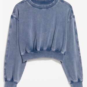Oversized Cropped faded washed blue fleece crew neck sweatshirt